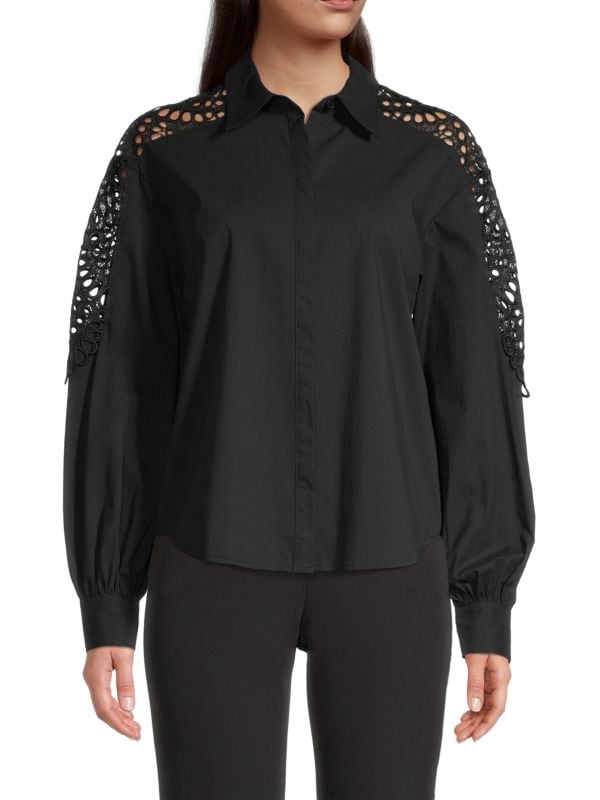 Поплиновая рубашка с кружевными рукавами Donna Karan New York