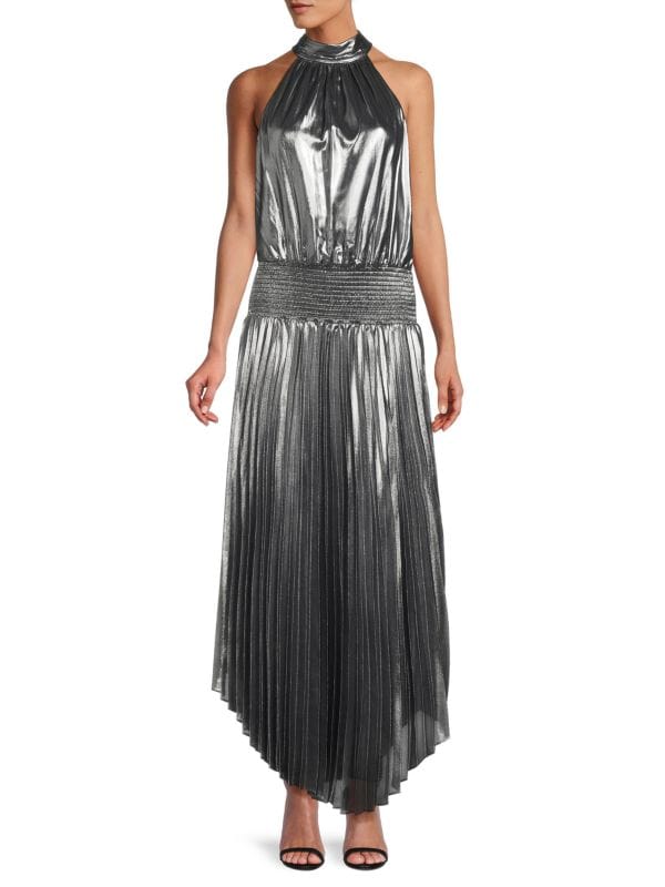 Плиссированное платье макси Olana с эффектом металлик Ramy Brook
