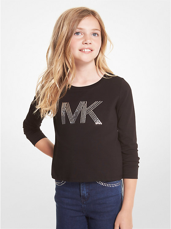 Хлопковая футболка с логотипом и пайетками Michael Kors Kids
