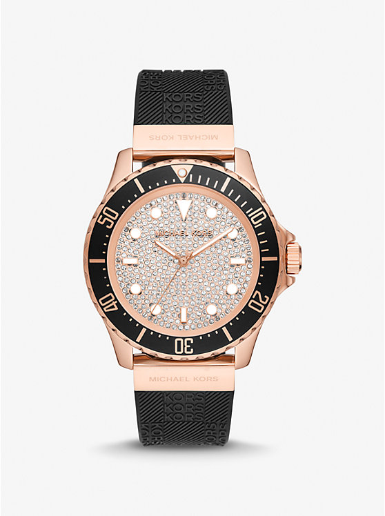 Крупногабаритные тонкие силиконовые часы Everest Pavé оттенка розового золота с тиснением Michael Kors