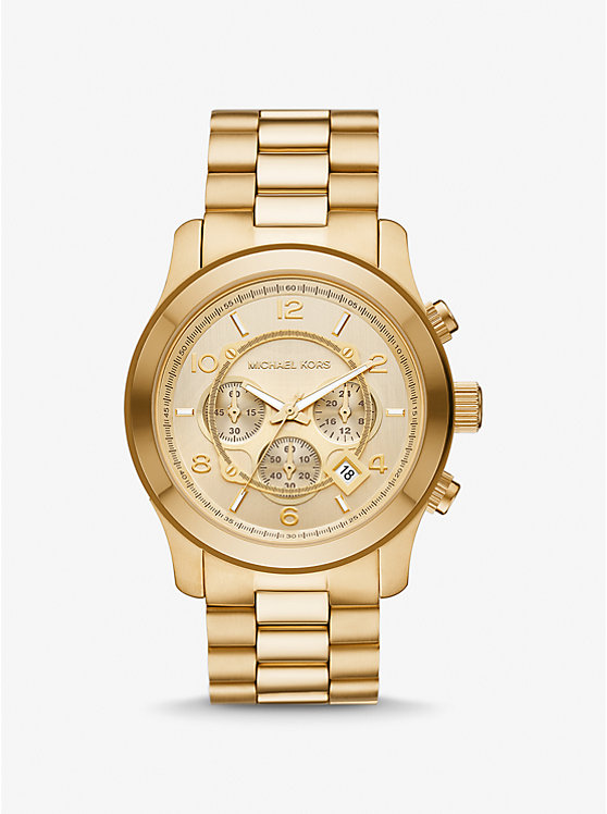 Крупногабаритные золотистые часы Runway Michael Kors