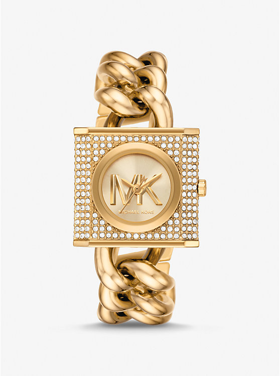 Часы Mini Lock с золотистой цепочкой и паве Michael Kors