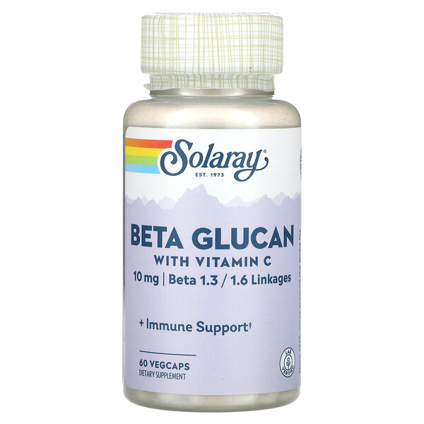 Бета-глюкан с витамином С, 60 растительных капсул Solaray
