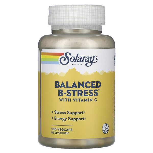 Сбалансированный B-Stress с витамином С, 100 растительных капсул Solaray