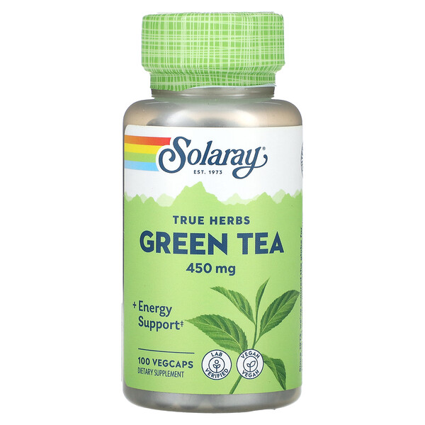 True Herbs, Зеленый чай, 450 мг, 100 растительных капсул Solaray