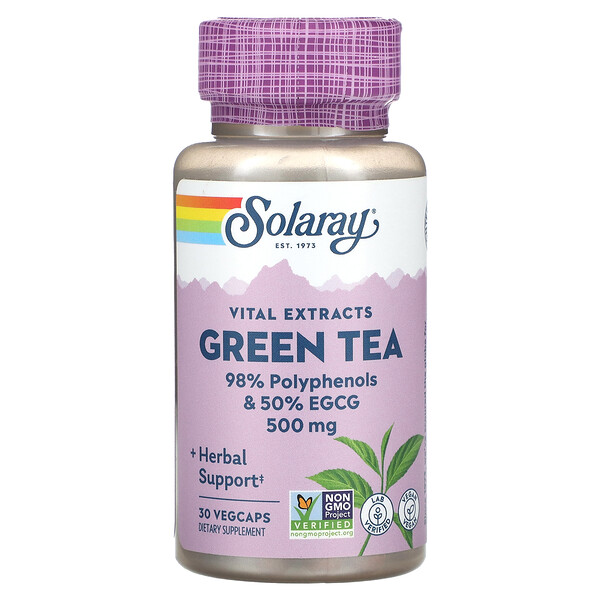 Vital Extracts, Зеленый чай, 500 мг, 30 растительных капсул Solaray