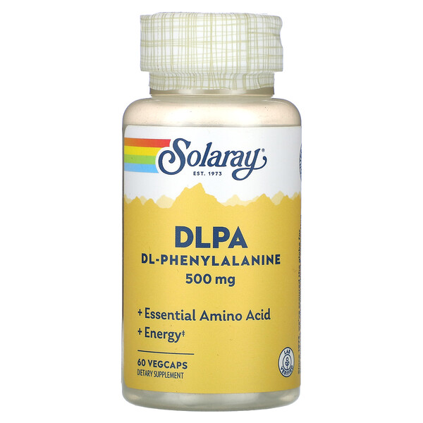 DLPA, DL-фенилаланин, 500 мг, 60 растительных капсул Solaray