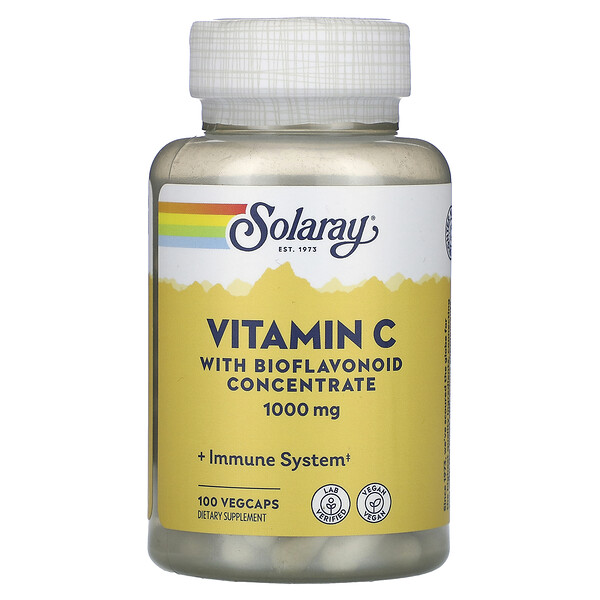 Витамин С с концентратом биофлавоноидов, 1000 мг, 100 растительных капсул Solaray