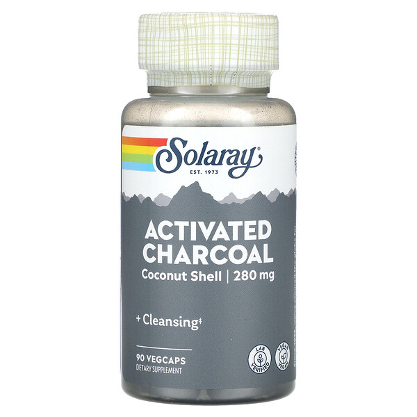 Активированный уголь, 280 мг, 90 растительных капсул Solaray