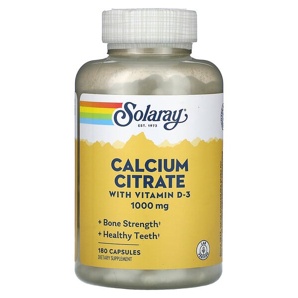 Цитрат кальция с витамином D-3, 250 мг, 180 капсул Solaray