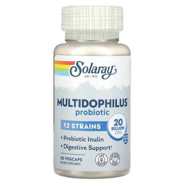 Пробиотик Multidophilus, 20 миллиардов КОЕ, 50 растительных капсул Solaray