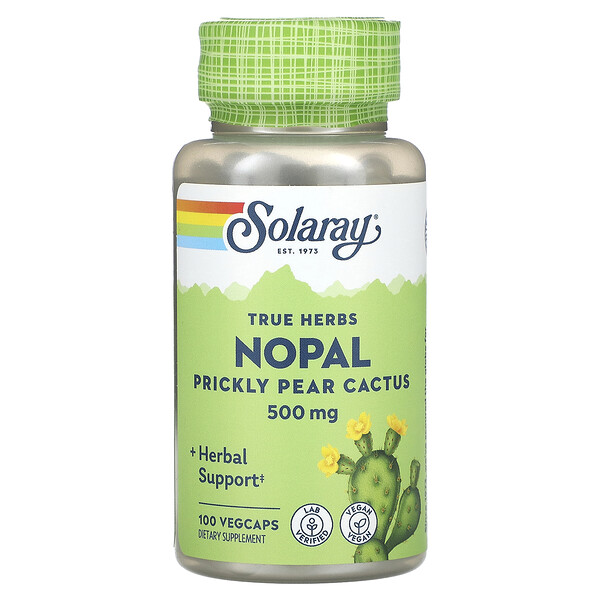True Herbs, Нопал, кактус опунции, 500 мг, 100 растительных капсул Solaray