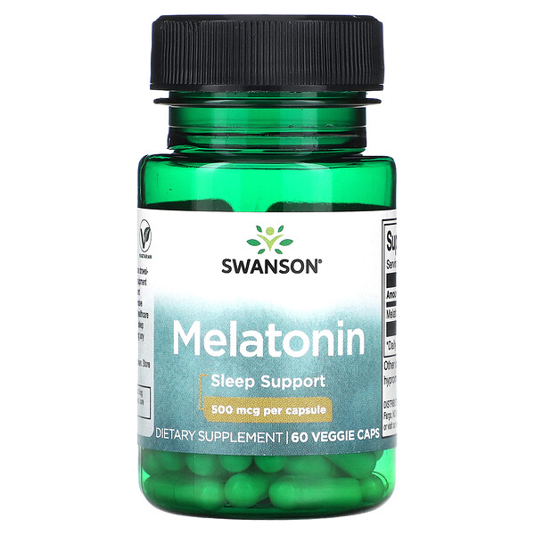 Мелатонин, 500 мкг, 60 растительных капсул Swanson