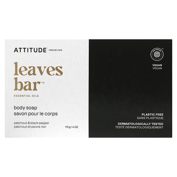 Leaves Bar, Мыло для тела, пачули и черный перец, 4 унции (113 г) ATTITUDE