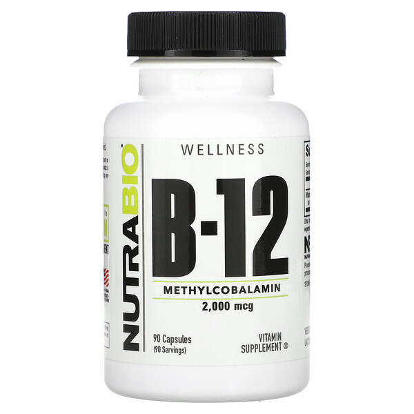 Витамин B-12, 2000 мкг, 90 капсул NutraBio