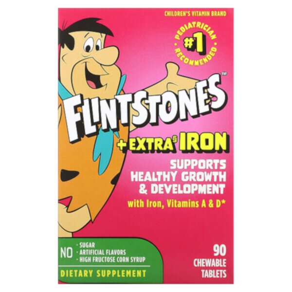 Детские мультивитамины с дополнительным железом, 90 жевательных таблеток Flintstones