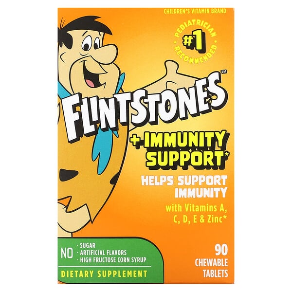 Детские мультивитамины, плюс поддержка иммунитета, 90 жевательных таблеток Flintstones