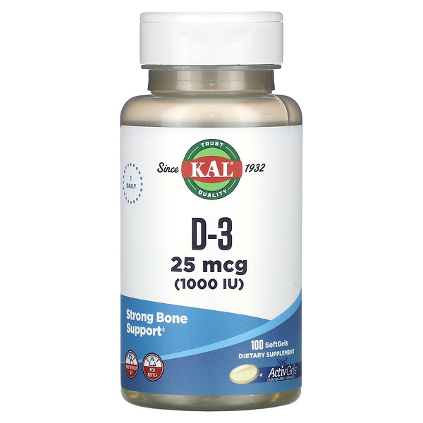 D-3, 25 mcg (1,000 IU), 100 SoftGels KAL