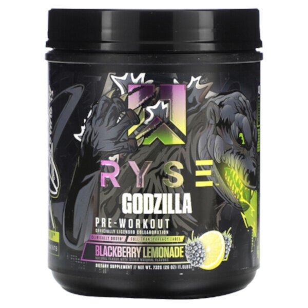 Godzilla, Предтренировочный комплекс, ежевичный лимонад, 1,6 фунта (732 г) Ryse Supps