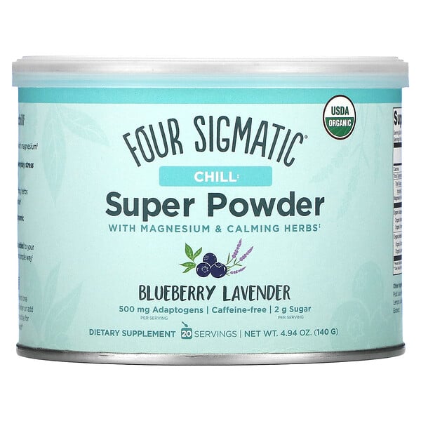 Chill Super Powder с магнием и успокаивающими травами, черникой и лавандой, 4,94 унции (140 г) Four Sigmatic
