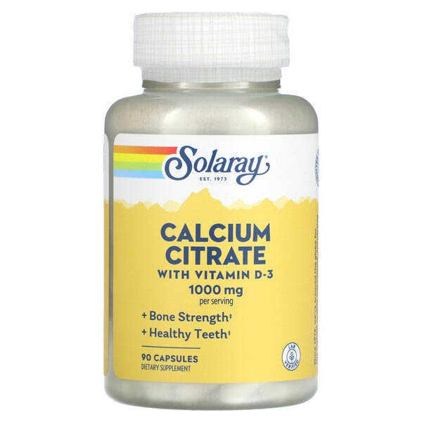 Кальций Цитрат с Витамином D-3 - 1000 мг - 90 капсул - Solaray Solaray