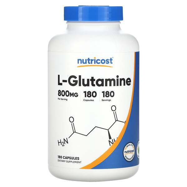 L-глутамин, 800 мг, 180 капсул Nutricost