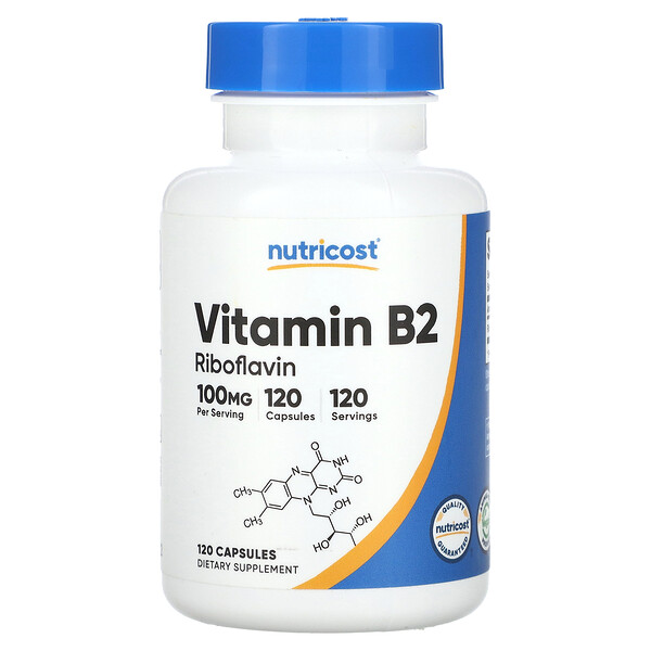 Витамин B2, 100 мг, 120 капсул Nutricost