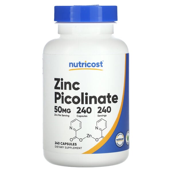 Цинк пиколинат - 50 мг - 240 капсул - Nutricost Nutricost