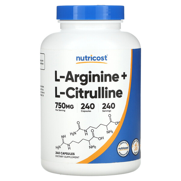 L-Arginine + L-Citrulline - 240 капсул - Nutricost Nutricost