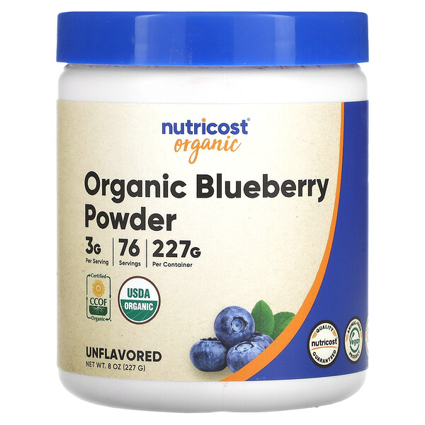 Organic Blueberry Powder (Порошок), Unflavored (Без вкуса), 8 oz (Унции) (227 g) Nutricost