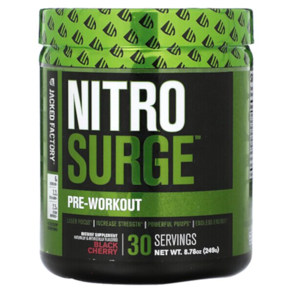 Nitro Surge, Предтренировочный комплекс, черная вишня, 8,78 унции (249 г) Jacked Factory