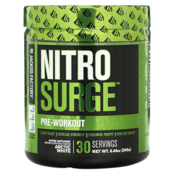 Nitro Surge, Предтренировочный комплекс, арктический белый цвет, 8,46 унции (240 г) Jacked Factory