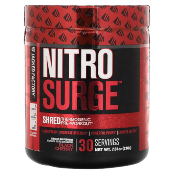 Nitro Surge, Предтренировочный комплекс, черная вишня, 7,61 унции (216 г) Jacked Factory