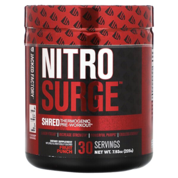 Nitro Surge, Shred термогенный предтренировочный комплекс, фруктовый пунш, 7,93 унции. (225 г) Jacked Factory