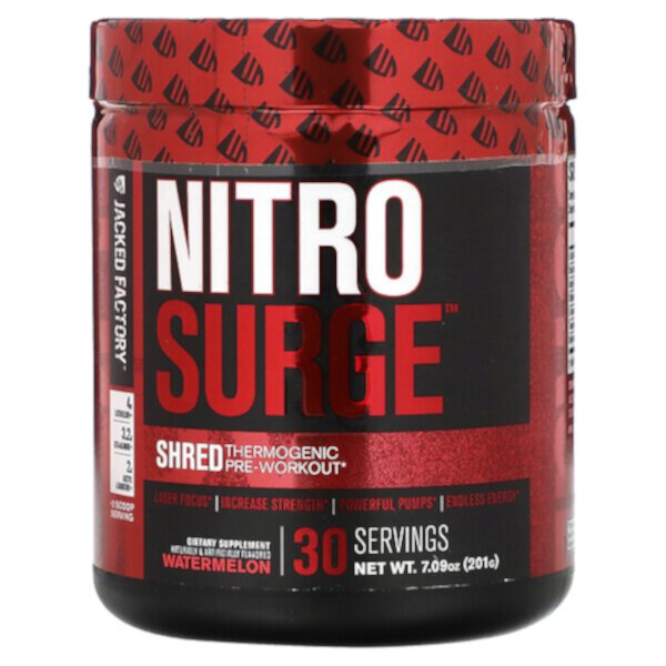 Nitro Surge, Shred термогенный предтренировочный комплекс, арбуз, 7,09 унции (201 г) Jacked Factory