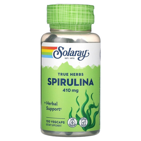 True Herbs, Спирулина, 410 мг, 100 растительных капсул Solaray