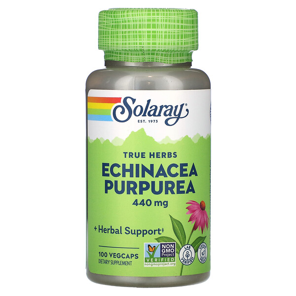 True Herbs, Эхинацея пурпурная, 440 мг, 100 растительных капсул Solaray