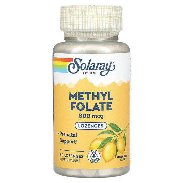 Метилфолат, Лимон - 800 мкг - 60 леденцов - Solaray Solaray