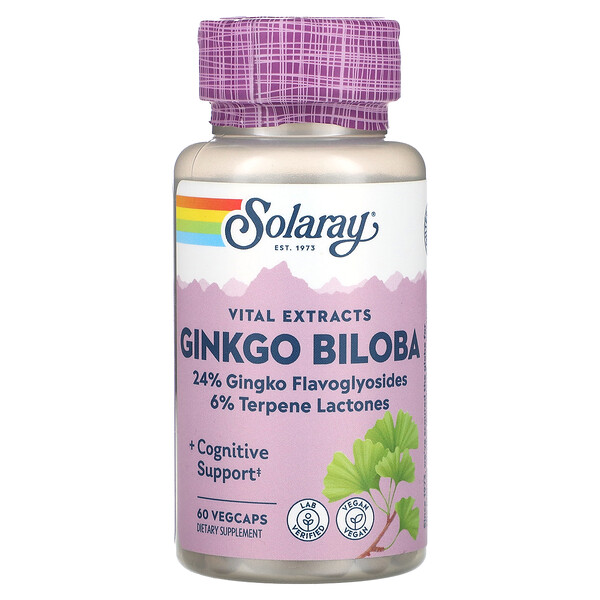 Vital Extracts, Гинкго Билоба, 60 растительных капсул Solaray