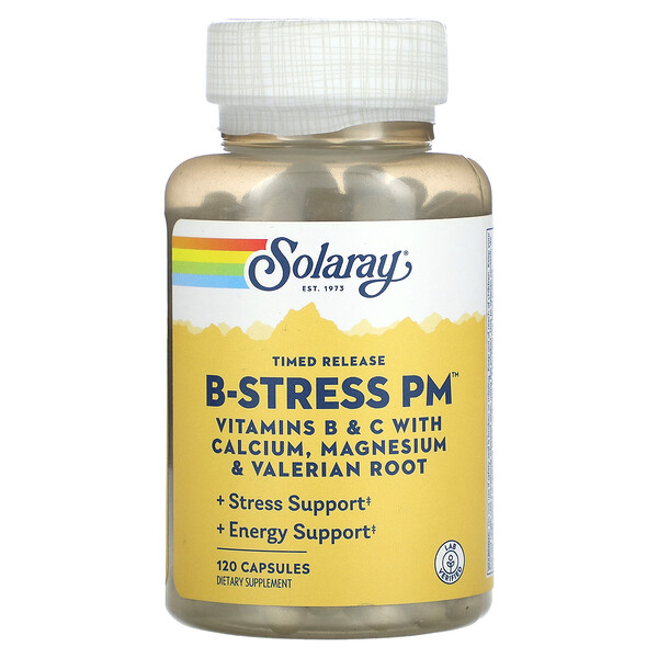 Витамин B-Стресс PM с постепенным высвобождением - 120 капсул - Solaray Solaray