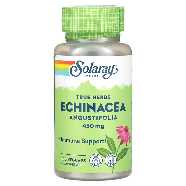 True Herbs, Эхинацея узколистная, 450 мг, 100 растительных капсул Solaray