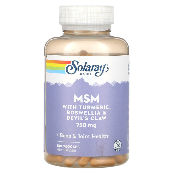MSM with Turmeric, Boswellia & Devil's Claw, 750 mg, 180 VegCaps Solaray