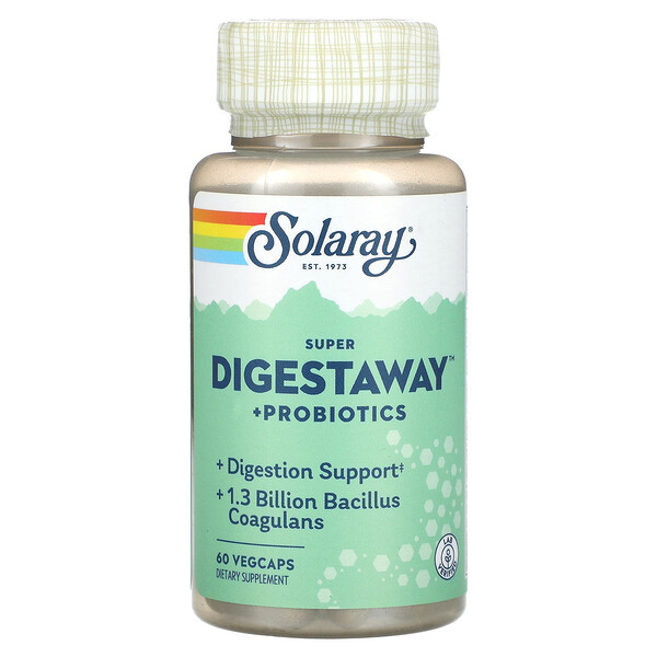 Супер Digestaway + Пробиотики, 60 растительных капсул - Solaray - Ферменты для пищеварения Solaray