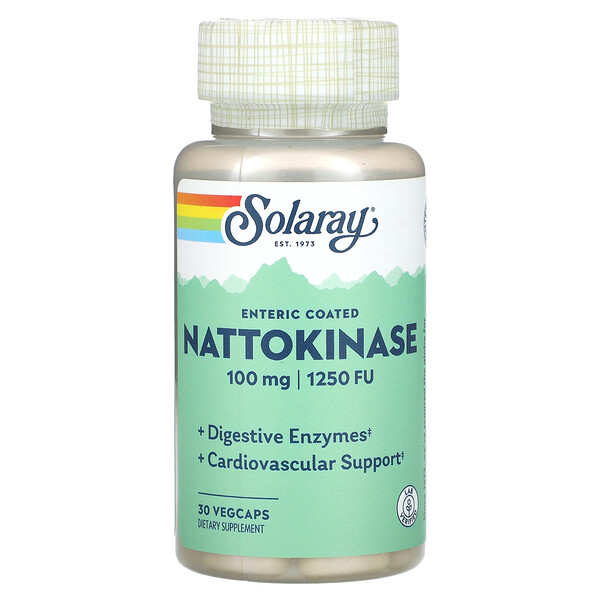 Наттокиназа, 100 мг, 1250 ФУ, 30 растительных капсул Solaray