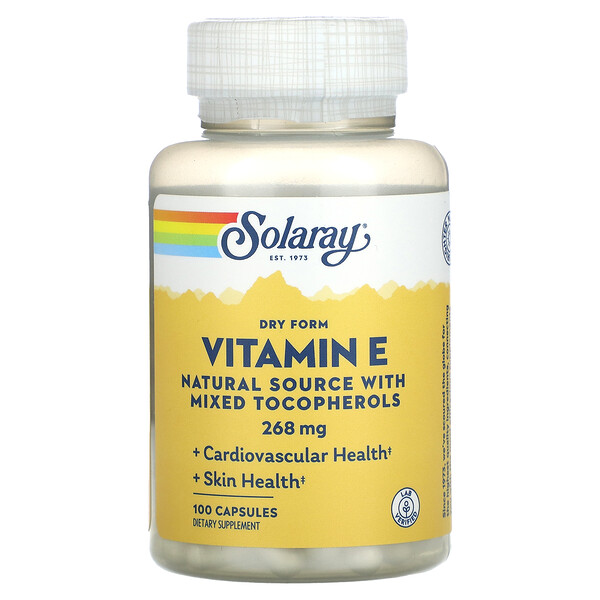 Витамин Е в сухой форме - 268 мг - 100 капсул - Solaray Solaray