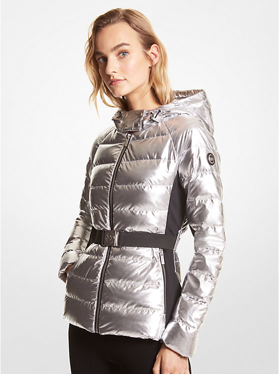 Металлизированная пуховая куртка с поясом Michael Kors