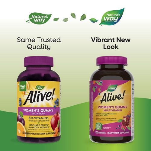 Alive! Women's Gummy Multivitamin - Vitamins C-D3-B12-E-Zinc-Calcium -- 150 Gummies (Жевательные конфеты) Nature's Way