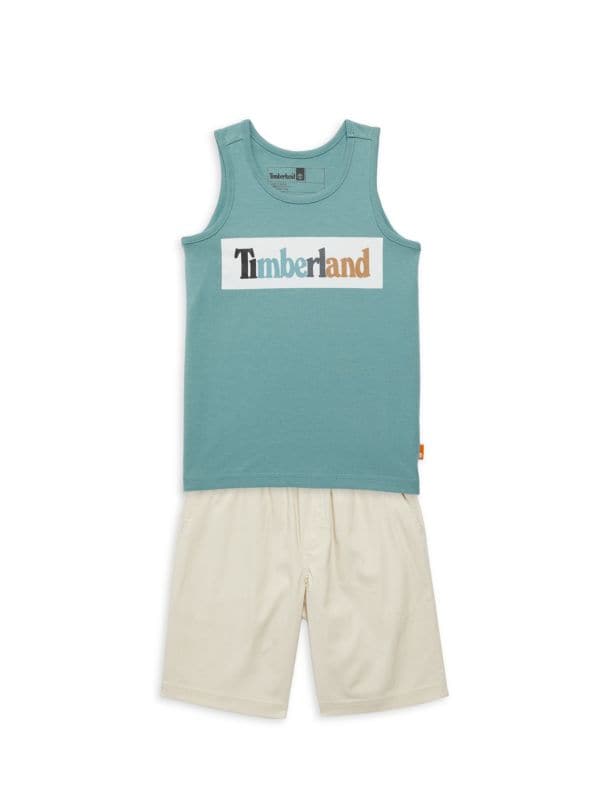 Комплект из двух предметов: футболка с рисунком мышц и шорты с логотипом для мальчика Timberland