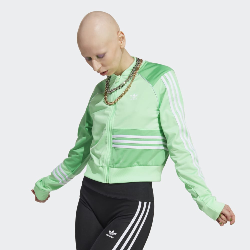 Pink adidas Jacket с салатовыми полосками