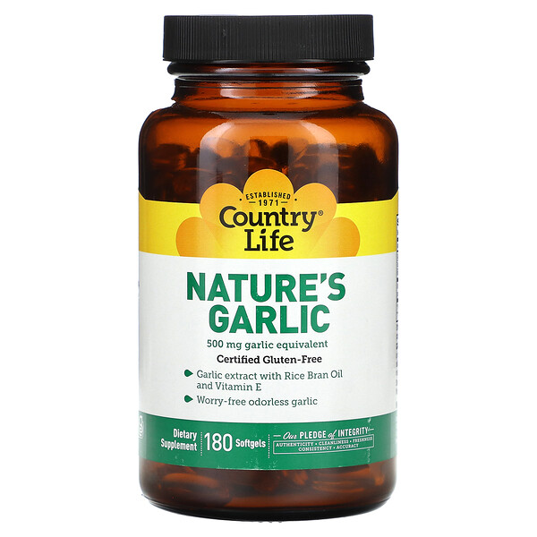 Nature's Garlic, 5 мг, 180 мягких таблеток (500 мг на мягкую таблетку) Country Life